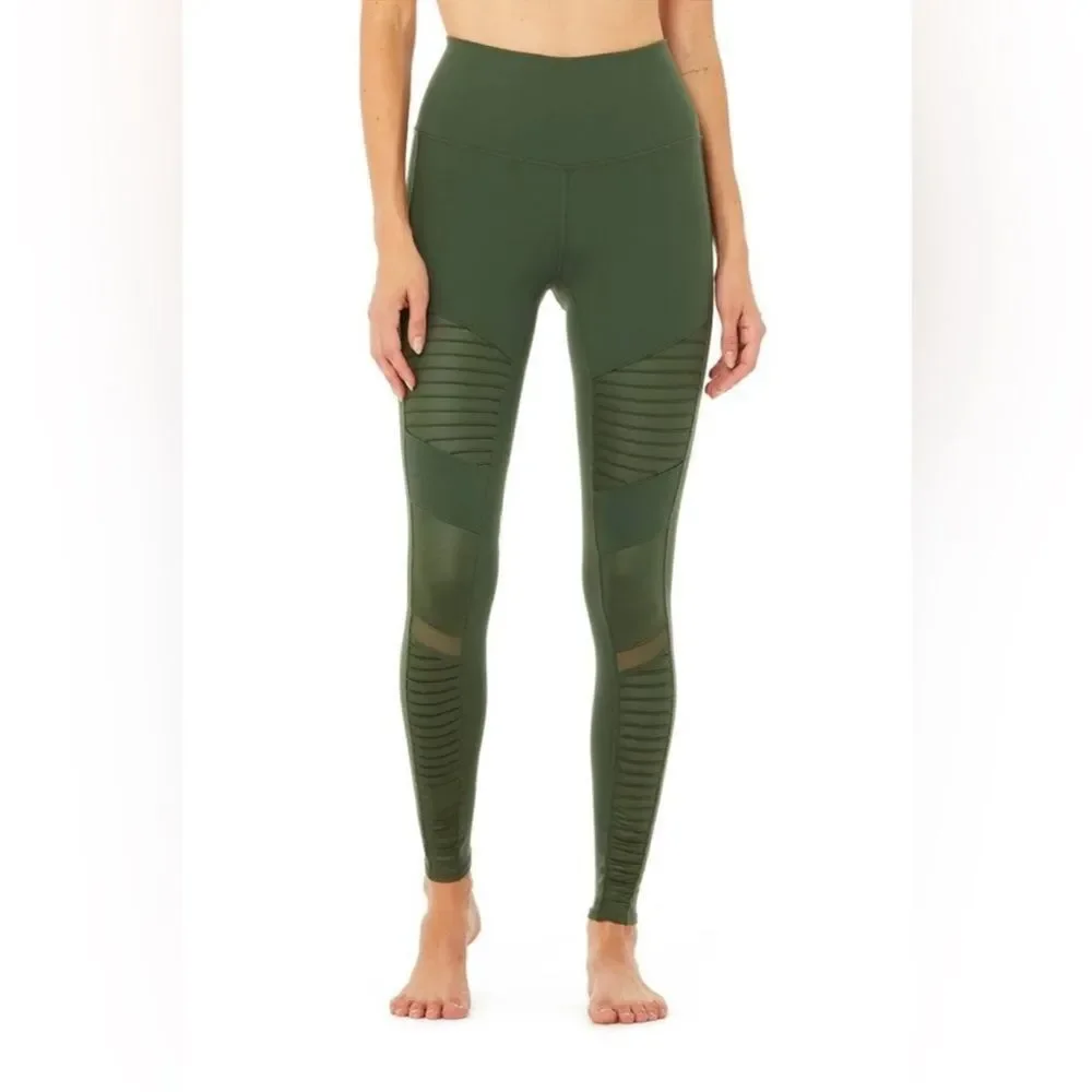 ALO High-Waist Moto Legging full length army green XS